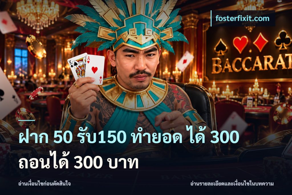 ฝาก 50 รับ150 ทำยอด ได้ 300 ถอนได้ 300 บาท